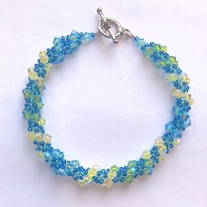 Swarovski Crystal Bracelet Handmade Swirled Blue Green Yellow Austrian Crystal